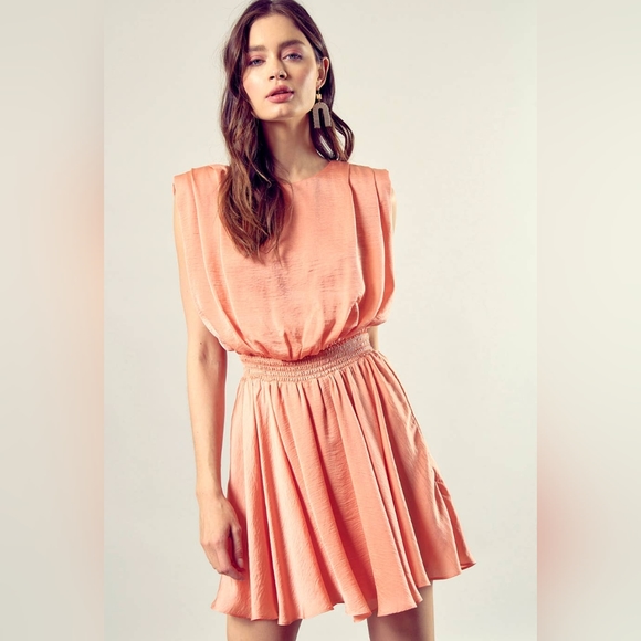 Mustard Seed Dresses & Skirts - Mustard Seed NWT Padded Sleeve Mini Dress in Mango